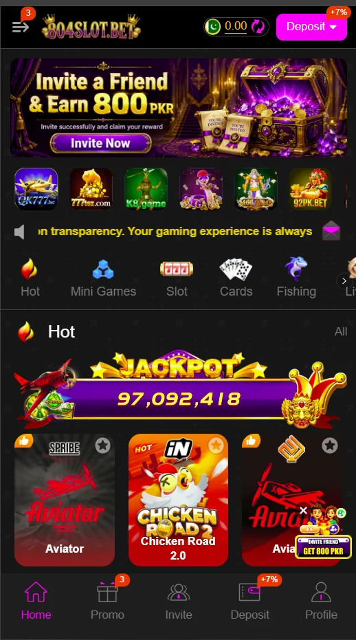 804SLOT Game main screen on Android