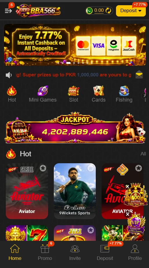 BBA566 Game dashboard after login
