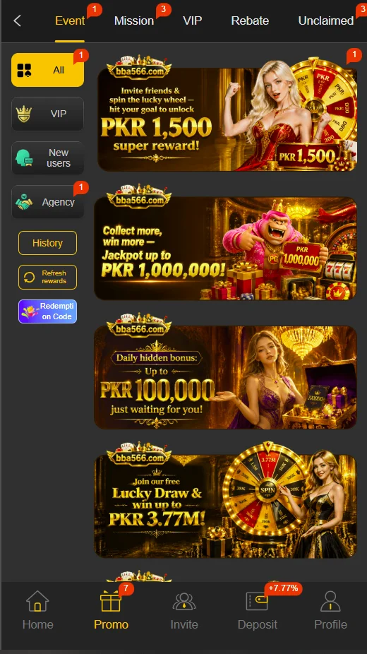 BBA566 Game promotions and daily rewards