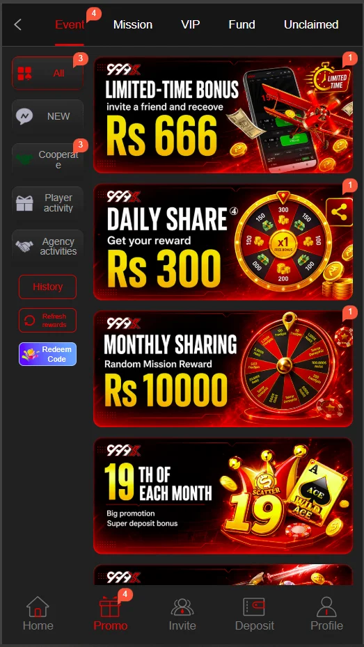 999X Game promotional offers and bonuses