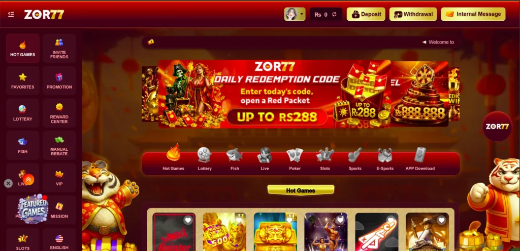 ZOR77 Game Android app home screen and gaming interface