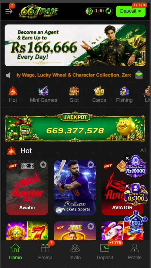 667Pak Game Android home screen and gaming interface