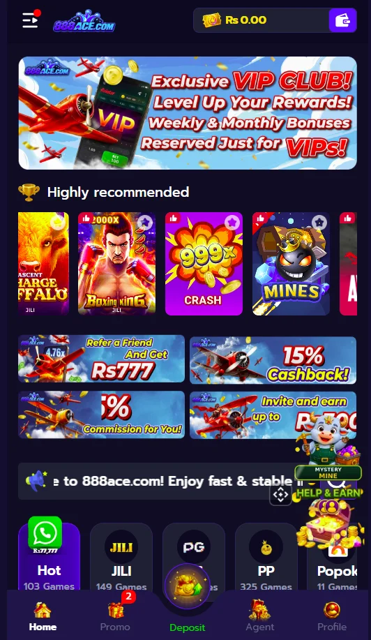 888ACE Game Android home screen interface