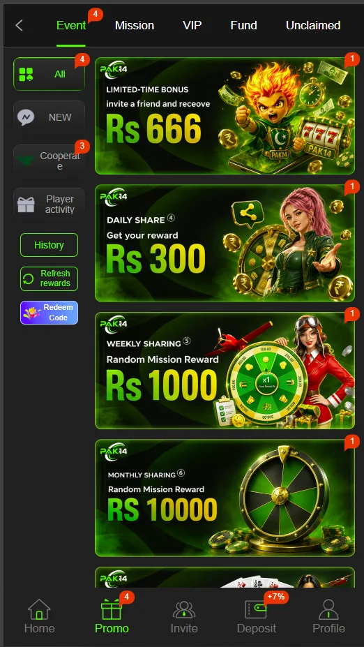 PAK14 Game bonuses and promotional offers